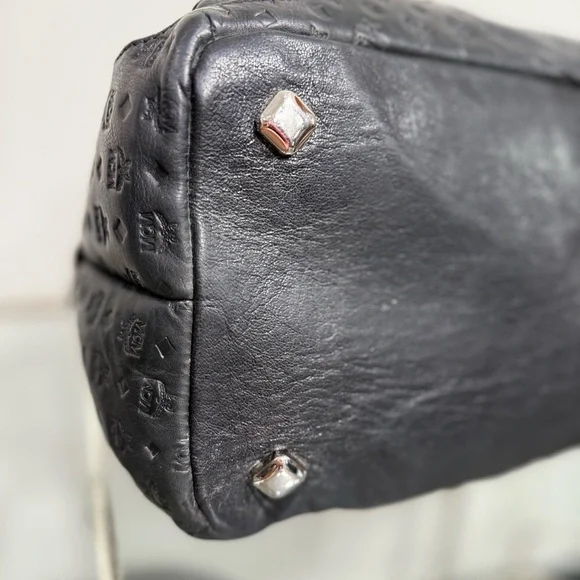 MCM Black Leather Satchel with Silver Accents - Picture 9 of 15